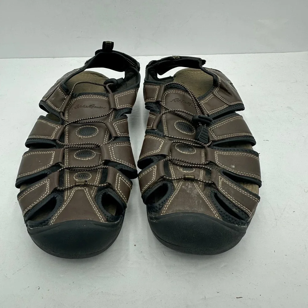 Eddie Bauer Meridian Mens Brown Fisherman Sandals Bungee Closed Toe Size 13M